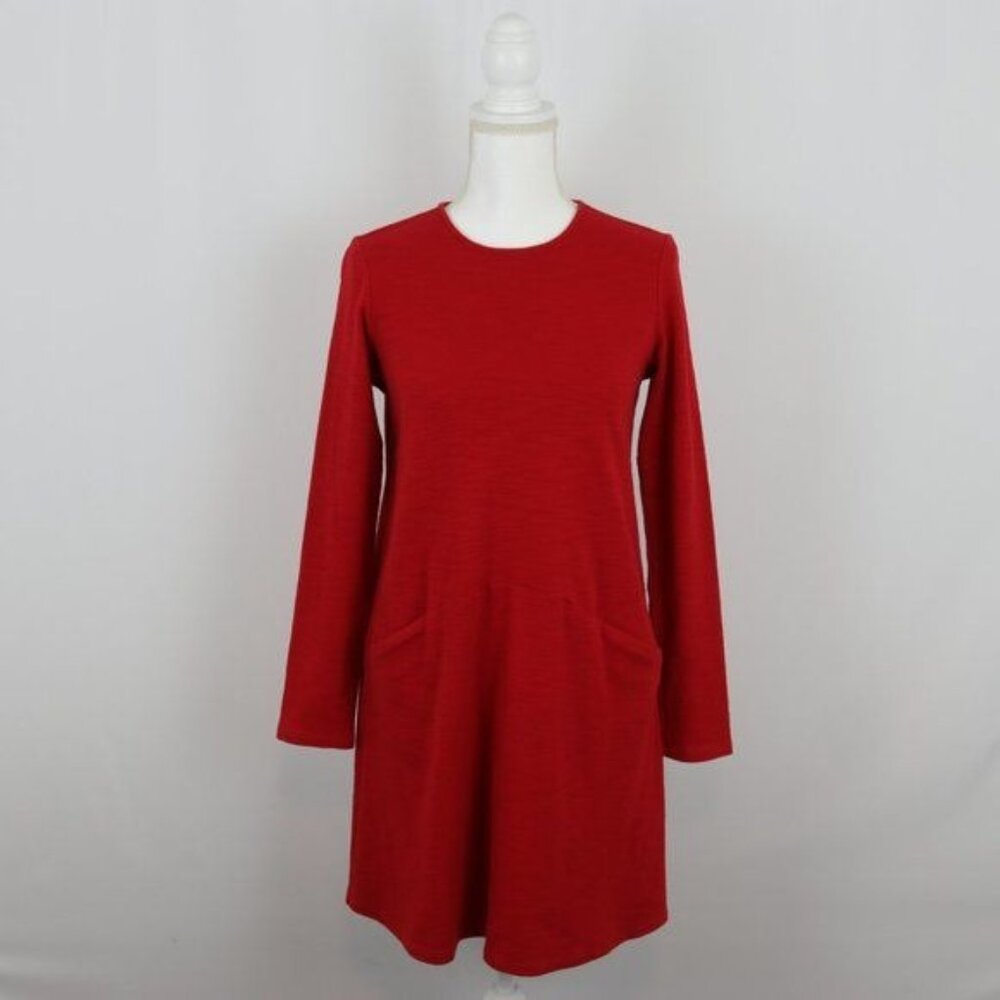 J. Jill Women's Extra Small Red Knit Crewneck Long Sleeve A-Line Mini Dress